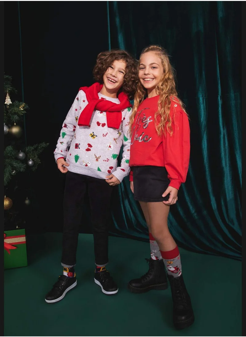 DeFacto New Year Girl C Neck Long Sleeve Knitted Sweatshirt