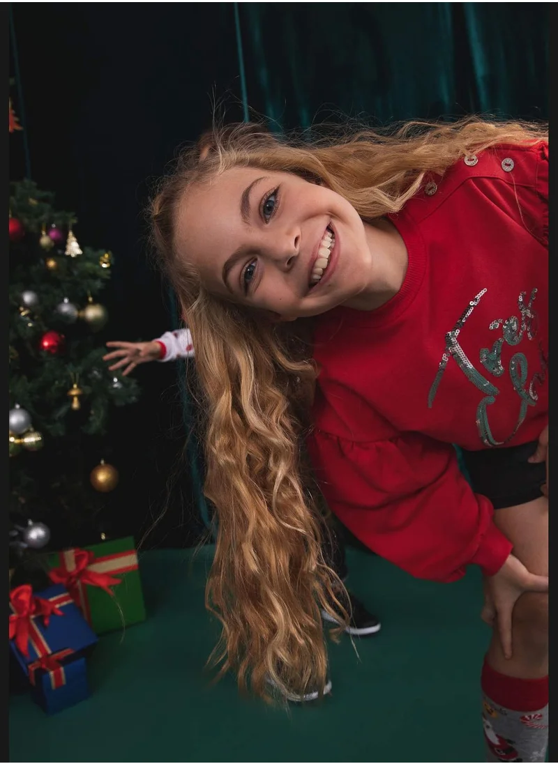 DeFacto New Year Girl C Neck Long Sleeve Knitted Sweatshirt