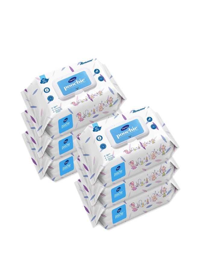 Dignity Poochie 100% Biodegradable Baby Wipes Enriched with Aloe Vera and Vitamin E, 150 x 200 mm (Pack of 6) 480 Wipes - Image 1