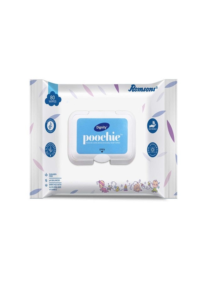 Dignity Poochie 100% Biodegradable Baby Wipes Enriched with Aloe Vera and Vitamin E, 150 x 200 mm (Pack of 6) 480 Wipes - Image 2