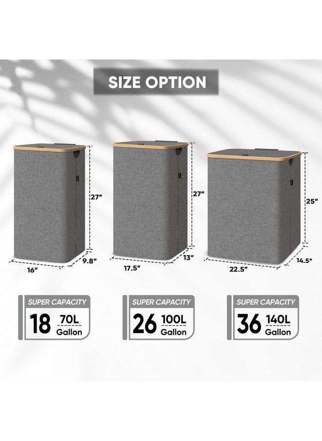 Baleine - BALEINE Laundry Hamper with Lid, Tall Laundry Baskets with Bamboo Pull Handles, Large Laundry Bin with Internal Support (26 Gal/100L, Green) - Image 1