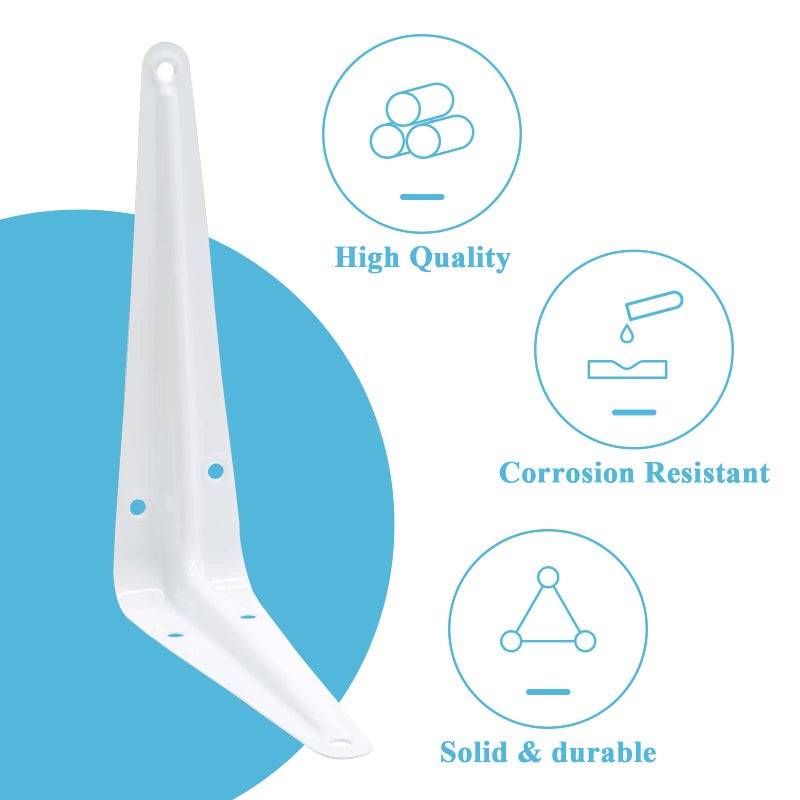 Uenhoy 10 Pack White Shelf Brackets 8 Inch Metal Floating Shelf Brackets Heavy Duty L Brackets for Shelves, Wall Mount Angle Corner Braces (8" x 6") - Image 2