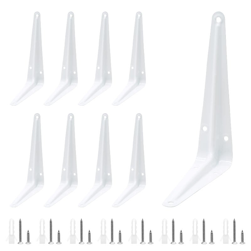 Uenhoy 10 Pack White Shelf Brackets 8 Inch Metal Floating Shelf Brackets Heavy Duty L Brackets for Shelves, Wall Mount Angle Corner Braces (8" x 6") - Image 1
