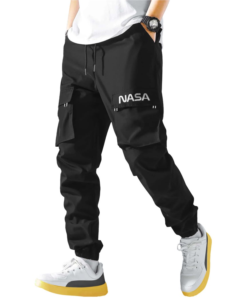 Jump Cuts Boys Mid Rise ||NASA Printed||Black and White||Polyester||Slim Fit||Cargo Pant, 8 Year-9 Year - Image 5