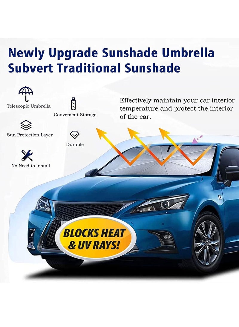 Car Sunshades for Windshield, Foldable Car Windshield Sun Shade Umbrella, Full Cover Automotive Sunshades Umbrella for Car Front Windshield, Sun Shade for Protecting Vehicle from UV Sun and Heat