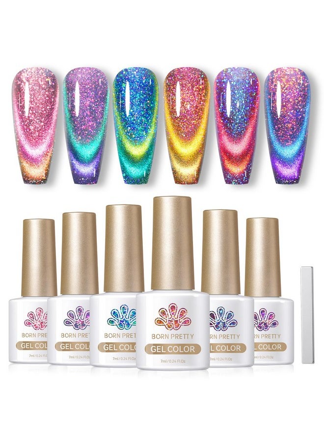 Born Pretty - Born Pretty Cat Magnetic Gel Nail Polish 9D Chameleon Holorgraphic Cat Magnetic Eye Gel Polish Glitter Gel Polish Set 6PCS - Image 1