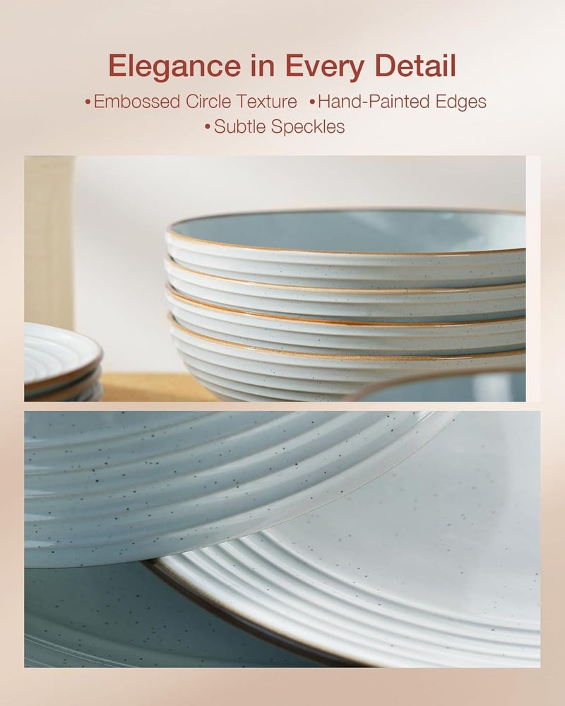 Famiware Jupiter Dinnerware Set Plates and Bowls Dish Sets for 6 18 Pieces Microwave and Dishwasher Safe Stoneware Tableware Chip and Scratch Resistant Light Blue - Image 4