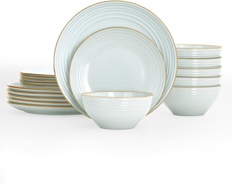 Famiware Jupiter Dinnerware Set Plates and Bowls Dish Sets for 6 18 Pieces Microwave and Dishwasher Safe Stoneware Tableware Chip and Scratch Resistant Light Blue - Image 1