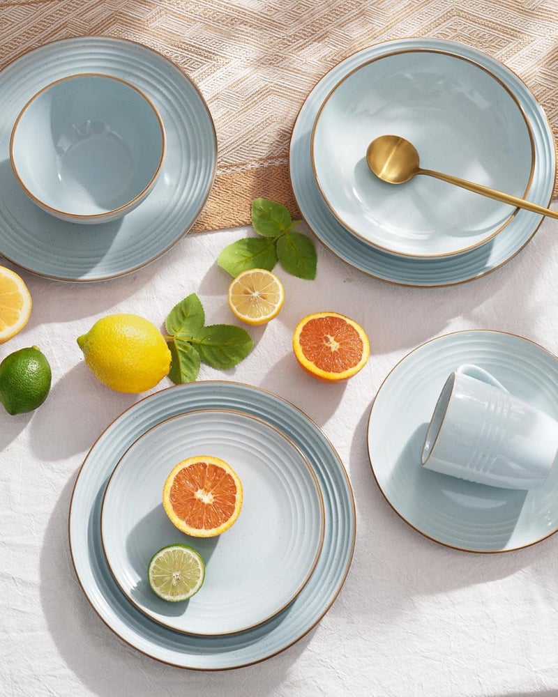 Famiware Jupiter Dinnerware Set Plates and Bowls Dish Sets for 6 18 Pieces Microwave and Dishwasher Safe Stoneware Tableware Chip and Scratch Resistant Light Blue - Image 5