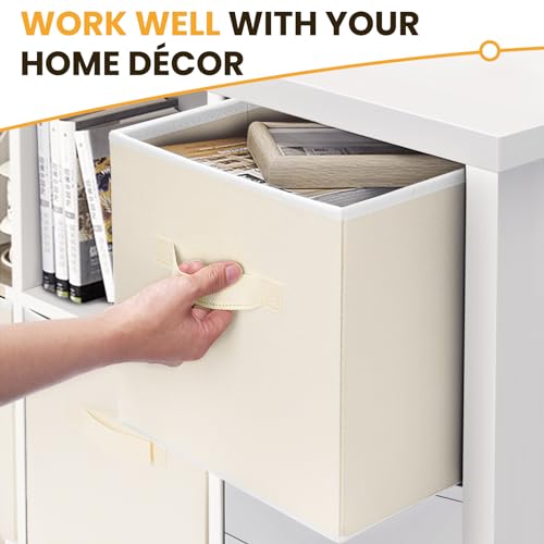 Criusia Large Storage Cubes, 13 Inch Cube Storage Bins for Shelves Closet Nursery Bedroom - 10 Pack Collapsible Storage Baskets with Handles - Fabric Bins for Organizing Clothes Blanket Toys (Beige) - Image 5