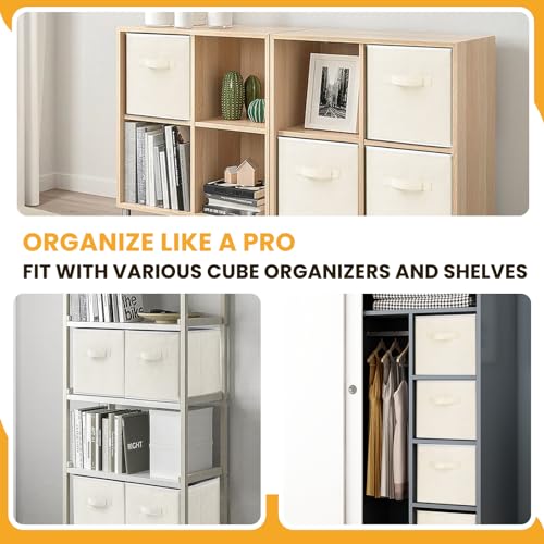 Criusia Large Storage Cubes, 13 Inch Cube Storage Bins for Shelves Closet Nursery Bedroom - 10 Pack Collapsible Storage Baskets with Handles - Fabric Bins for Organizing Clothes Blanket Toys (Beige) - Image 4