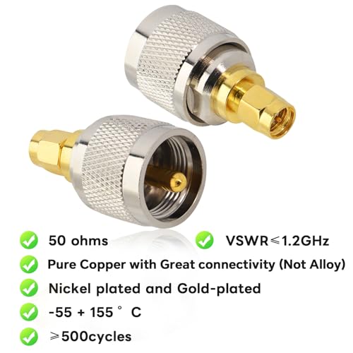 Boobrie 2-Pack UHF to SMA Coax Jack Connector PL259 PL-259 Adapter UHF Male to SMA Male Coaxial Connector Low Loss Coax Adapter for CB Radio Antenna Broadcast Radios WiFi - Image 3