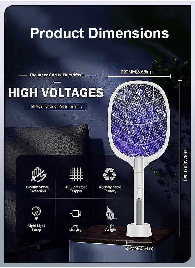 DBLEW - 2 In 1 Handheld Electric Fly Swatter Mosquito Killer Bat Mosquitoes Lamp Racket USB Rechargeable Bug Zapper with Grid 3-Layer Mesh for Home and Outdoor Pest Control - Image 1