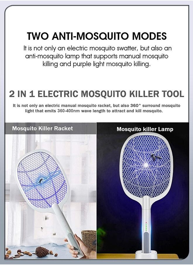 DBLEW - 2 In 1 Handheld Electric Fly Swatter Mosquito Killer Bat Mosquitoes Lamp Racket USB Rechargeable Bug Zapper with Grid 3-Layer Mesh for Home and Outdoor Pest Control - Image 1