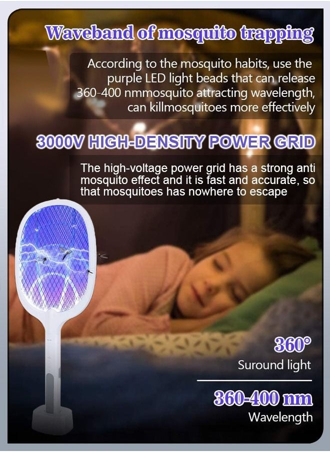 DBLEW - 2 In 1 Handheld Electric Fly Swatter Mosquito Killer Bat Mosquitoes Lamp Racket USB Rechargeable Bug Zapper with Grid 3-Layer Mesh for Home and Outdoor Pest Control - Image 1