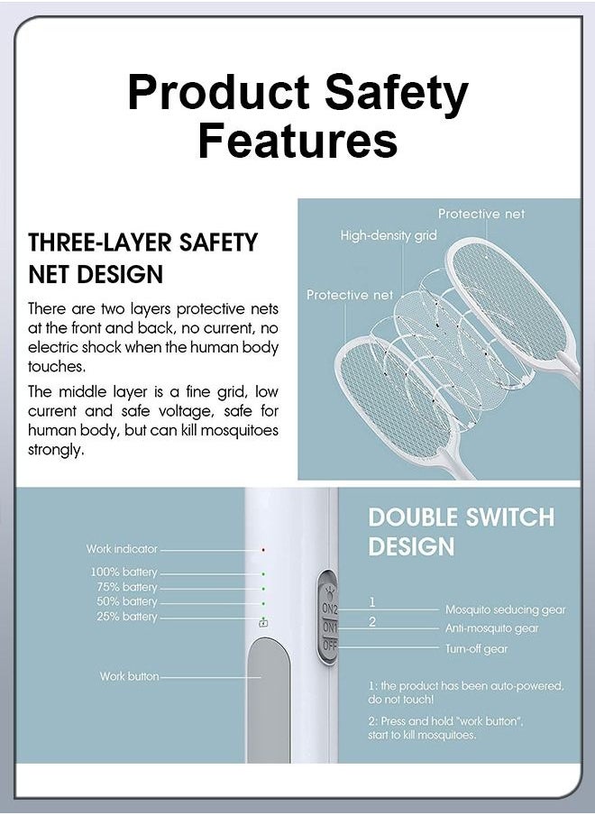 DBLEW - 2 In 1 Handheld Electric Fly Swatter Mosquito Killer Bat Mosquitoes Lamp Racket USB Rechargeable Bug Zapper with Grid 3-Layer Mesh for Home and Outdoor Pest Control - Image 1