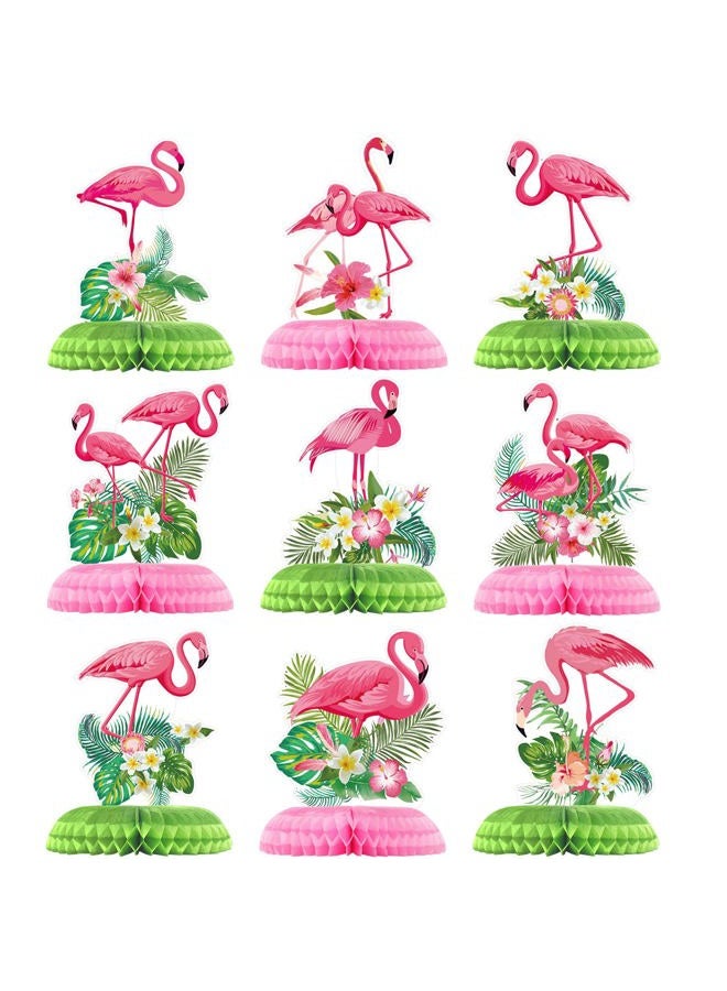 Funtery 9 Pcs Hawaii Luau Honeycomb Centerpieces Flamingo Party Decorations Table Centerpieces Tropical Aloha Party Table Toppers for Kids Flamingo Birthday Party Supplies Table Decorations - Image 1