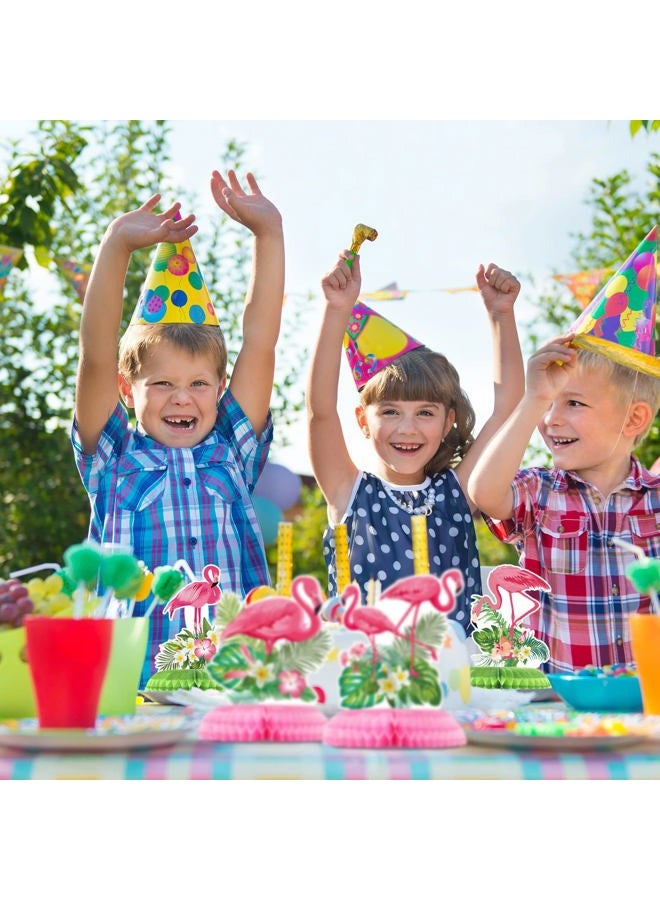 Funtery 9 Pcs Hawaii Luau Honeycomb Centerpieces Flamingo Party Decorations Table Centerpieces Tropical Aloha Party Table Toppers for Kids Flamingo Birthday Party Supplies Table Decorations - Image 5