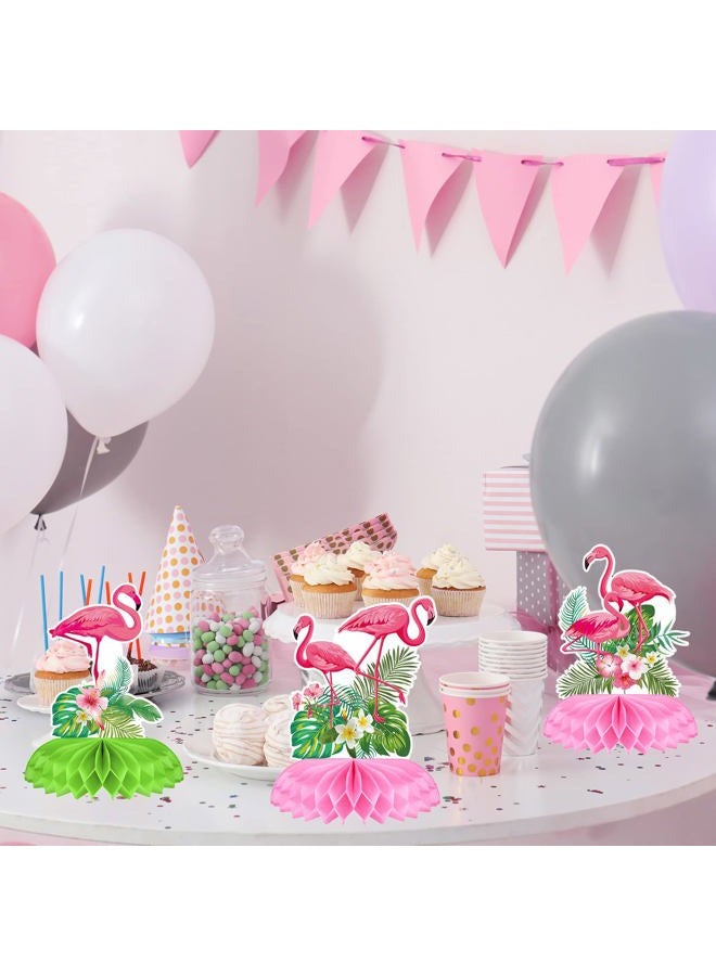 Funtery 9 Pcs Hawaii Luau Honeycomb Centerpieces Flamingo Party Decorations Table Centerpieces Tropical Aloha Party Table Toppers for Kids Flamingo Birthday Party Supplies Table Decorations - Image 3