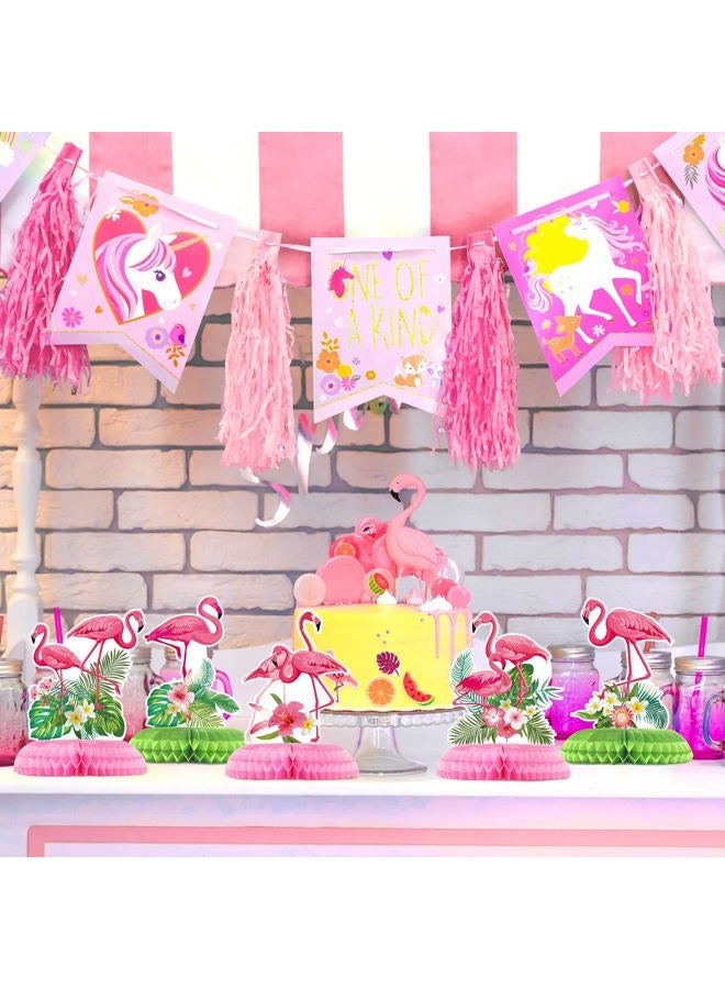 Funtery 9 Pcs Hawaii Luau Honeycomb Centerpieces Flamingo Party Decorations Table Centerpieces Tropical Aloha Party Table Toppers for Kids Flamingo Birthday Party Supplies Table Decorations - Image 2