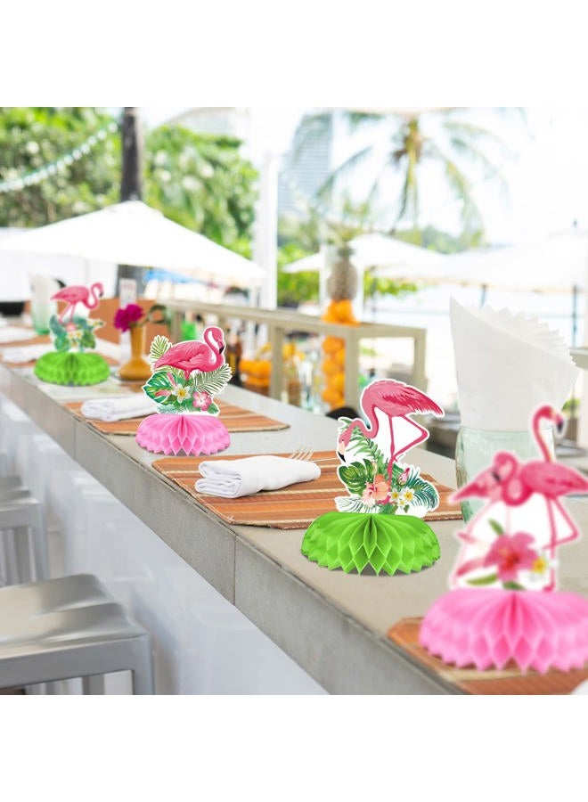 Funtery 9 Pcs Hawaii Luau Honeycomb Centerpieces Flamingo Party Decorations Table Centerpieces Tropical Aloha Party Table Toppers for Kids Flamingo Birthday Party Supplies Table Decorations - Image 4