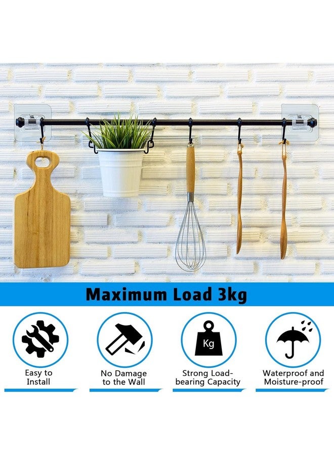 ELMVIA No Drill Curtain Rod Brackets No Drilling Self Adhesive Curtain Rod Holder Hooks Nail Free Adjustable Curtain Rod Hooks Curtain Hangers for Kitchen Home Bathroom and Hotel (TRANSPARNT, 6PCS) - Image 3