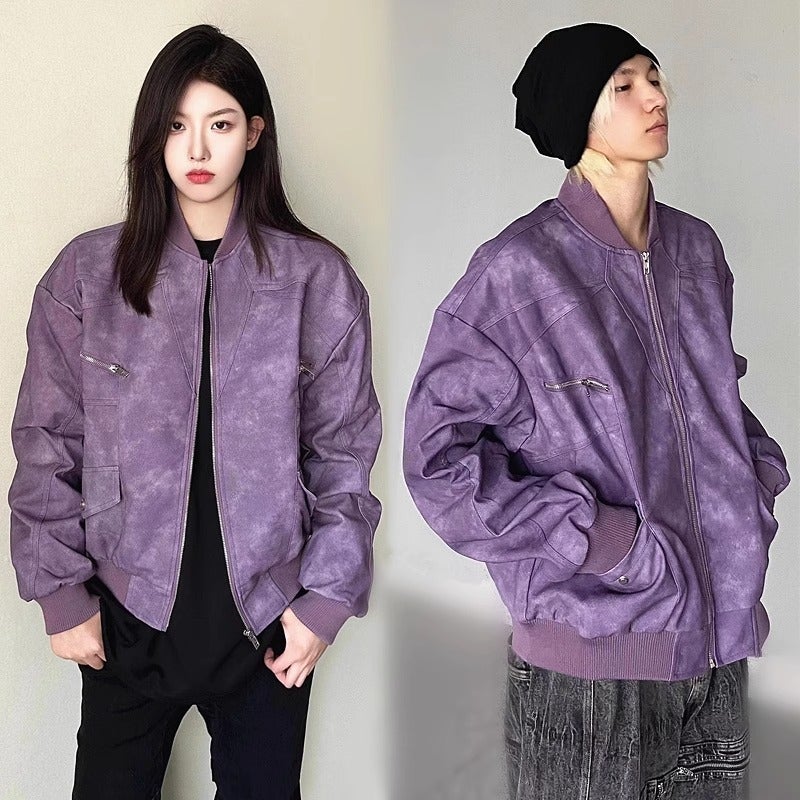 American-Style Retro Couple Clothes With Vertical Collar Biker Clothing Leather Clothing Men'S And Women'S Korean-Style Bf Loose Handsome Jacket Casual Jacket Trendy - Image 3