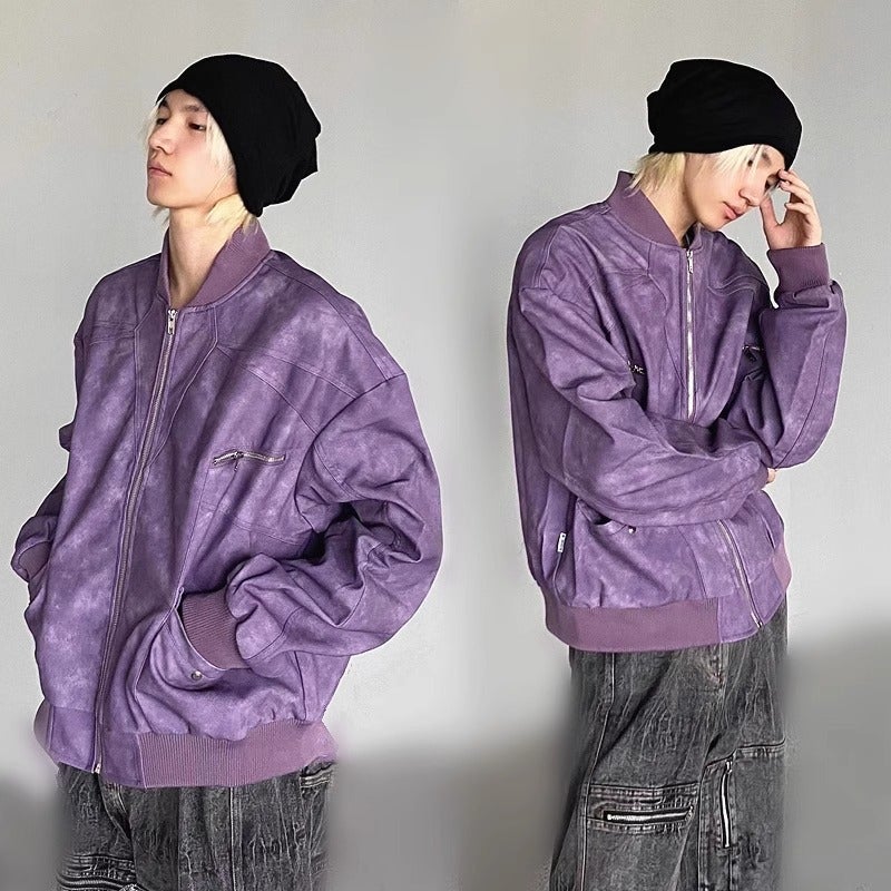 American-Style Retro Couple Clothes With Vertical Collar Biker Clothing Leather Clothing Men'S And Women'S Korean-Style Bf Loose Handsome Jacket Casual Jacket Trendy - Image 2