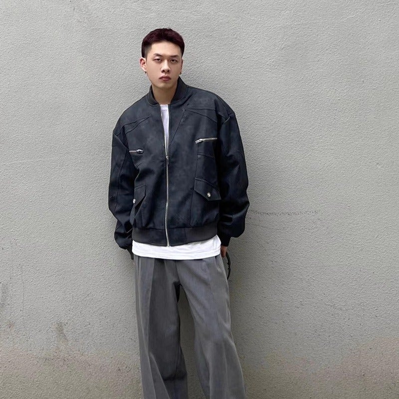 American-Style Retro Couple Clothes With Vertical Collar Biker Clothing Leather Clothing Men'S And Women'S Korean-Style Bf Loose Handsome Jacket Casual Jacket Trendy - Image 5