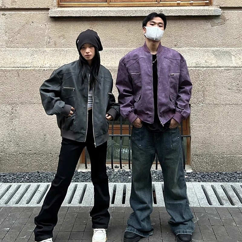 American-Style Retro Couple Clothes With Vertical Collar Biker Clothing Leather Clothing Men'S And Women'S Korean-Style Bf Loose Handsome Jacket Casual Jacket Trendy - Image 4