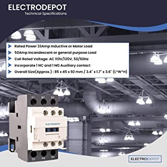 Electrodepot 20 Amp Motor Control AC Contactor 18A 3 Phase 3-Pole, Lighting 32A Coil 120V - 100% Quality - Image 4