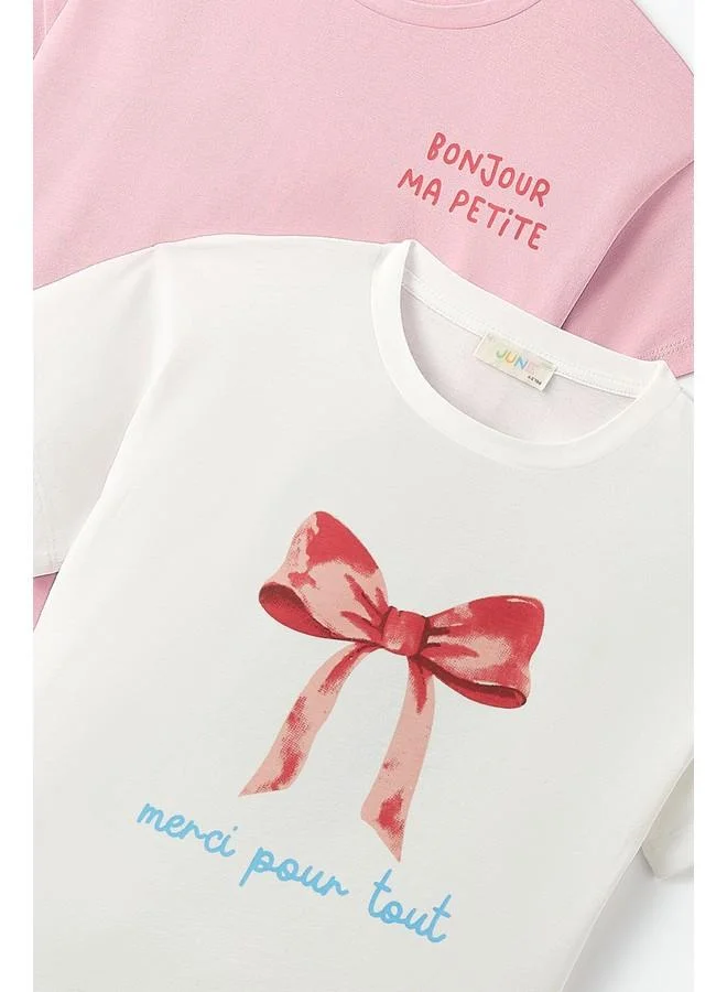 JUNE June Girl Printed 2-Pack Tshirt Light Pink - Ecru