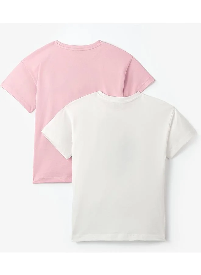 JUNE June Girl Printed 2-Pack Tshirt Light Pink - Ecru