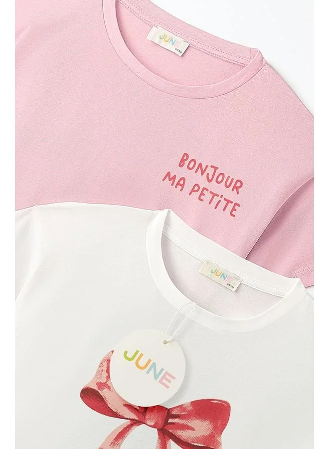 JUNE June Girl Printed 2-Pack Tshirt Light Pink - Ecru