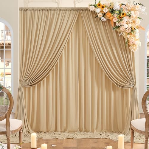 NSSONBEN 10ft x 10ft Wrinkle Free Champagne Backdrop Curtains for Parties, Polyester Photo Backdrop Drapes 2 Panels 5x10ft Cloth for Wedding Birthday Party Photography Background - Image 1
