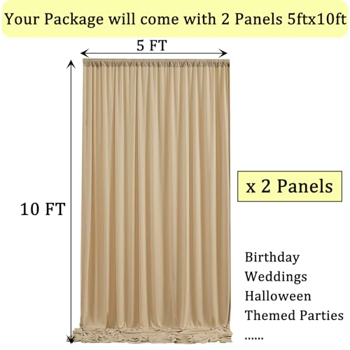 NSSONBEN 10ft x 10ft Wrinkle Free Champagne Backdrop Curtains for Parties, Polyester Photo Backdrop Drapes 2 Panels 5x10ft Cloth for Wedding Birthday Party Photography Background - Image 5