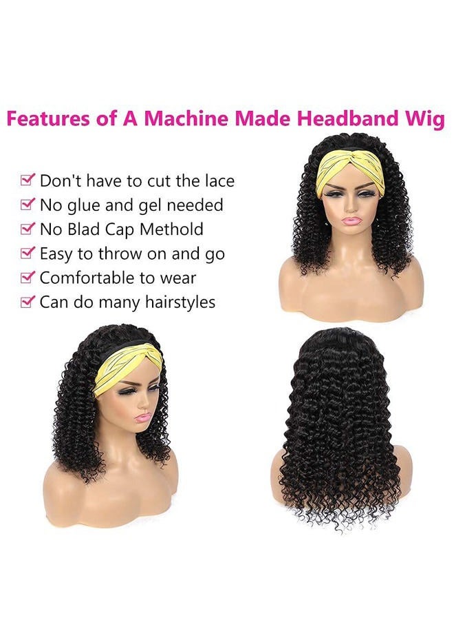 mengkai 12 Inch Headband Wig Human Hair Curly Headband Wigs for Women Density Brazilian Virgin Human Hair Headband Wig Glueless Curly Headband Wig Human Hair Natural Black Headband Wig - Image 4