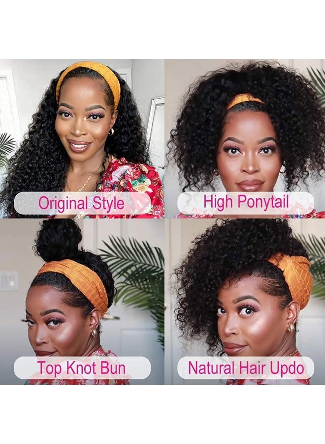 mengkai 12 Inch Headband Wig Human Hair Curly Headband Wigs for Women Density Brazilian Virgin Human Hair Headband Wig Glueless Curly Headband Wig Human Hair Natural Black Headband Wig - Image 2