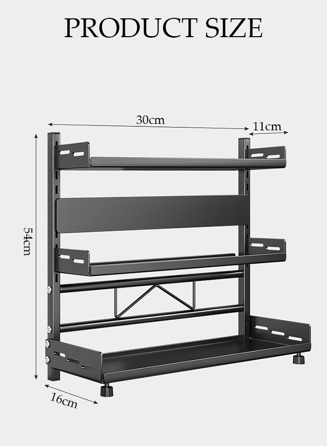 DUNISO 3-Tier Stainless Steel Spice Shelf,  Height-Adjustable Kitchen Countertop Organizer，Anti-Slip  Standing  Seasoning Storage Shelf ,with Knife Utensil Holder Tray for Kitchen - Image 2