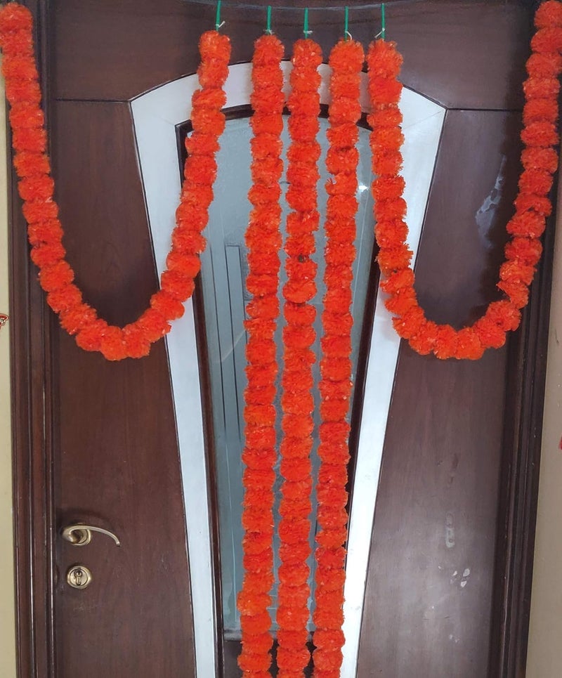 CraftVatika CraftVatika Marigold Fluffy Flower Garlands Toran Bandarwal Set for Main Door Wall Hangings Diwali Decoration Items Home Mandir Puja Decor Pack of 10  - Image 2