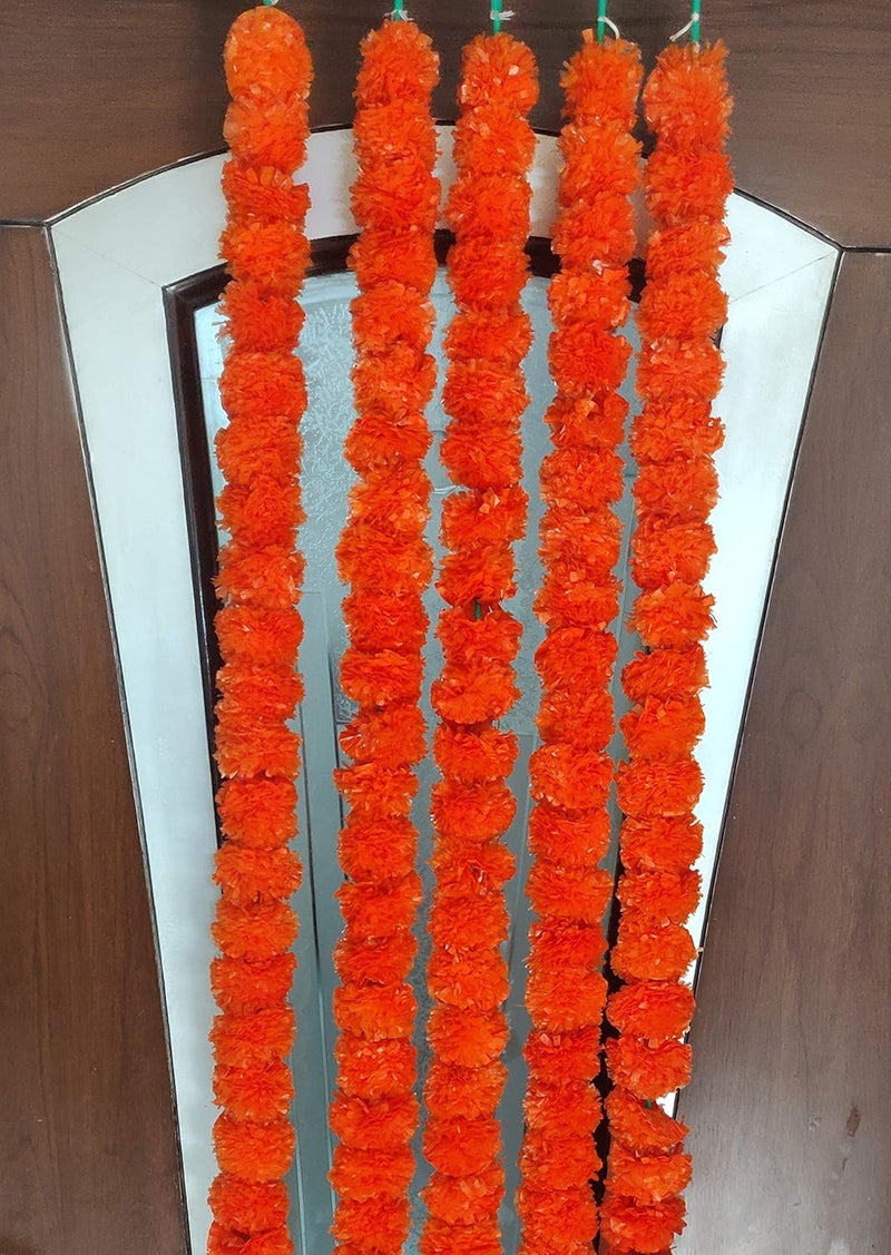 CraftVatika CraftVatika Marigold Fluffy Flower Garlands Toran Bandarwal Set for Main Door Wall Hangings Diwali Decoration Items Home Mandir Puja Decor Pack of 10  - Image 1