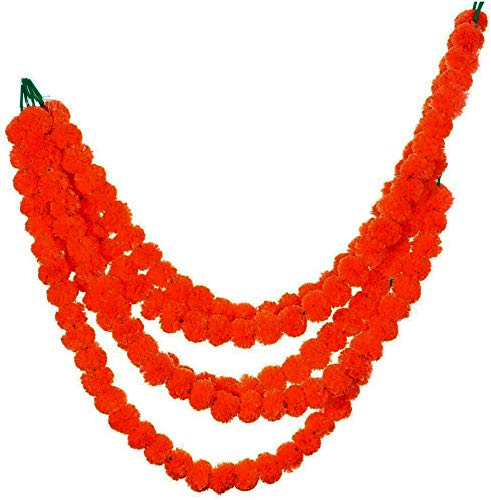 CraftVatika CraftVatika Marigold Fluffy Flower Garlands Toran Bandarwal Set for Main Door Wall Hangings Diwali Decoration Items Home Mandir Puja Decor Pack of 10  - Image 5
