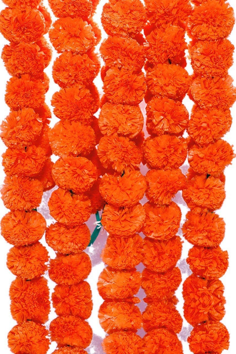CraftVatika CraftVatika Marigold Fluffy Flower Garlands Toran Bandarwal Set for Main Door Wall Hangings Diwali Decoration Items Home Mandir Puja Decor Pack of 10  - Image 3