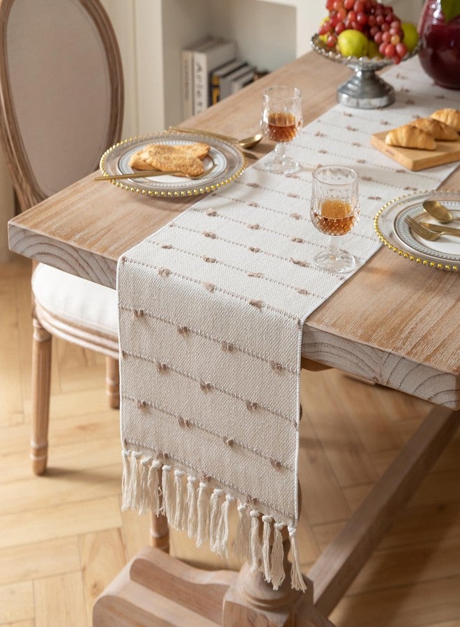 Caflife Boho Table Runner 90 Inchs Long for Modern Farmhouse Room Home Decor, Taupe and Beige Coffee Table Runner, Natural Cotton Woven with Tassels Neutral, for Kitchen Dining Table Decor - Image 2
