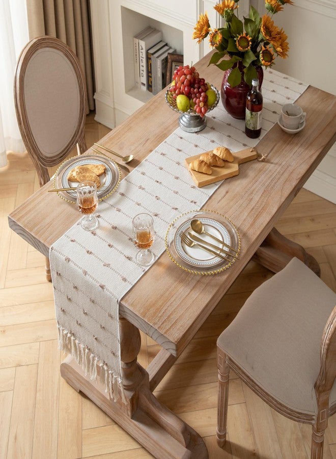Caflife Boho Table Runner 90 Inchs Long for Modern Farmhouse Room Home Decor, Taupe and Beige Coffee Table Runner, Natural Cotton Woven with Tassels Neutral, for Kitchen Dining Table Decor - Image 3