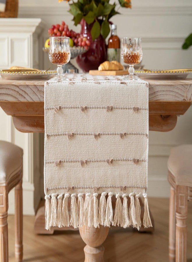 Caflife Boho Table Runner 90 Inchs Long for Modern Farmhouse Room Home Decor, Taupe and Beige Coffee Table Runner, Natural Cotton Woven with Tassels Neutral, for Kitchen Dining Table Decor - Image 1