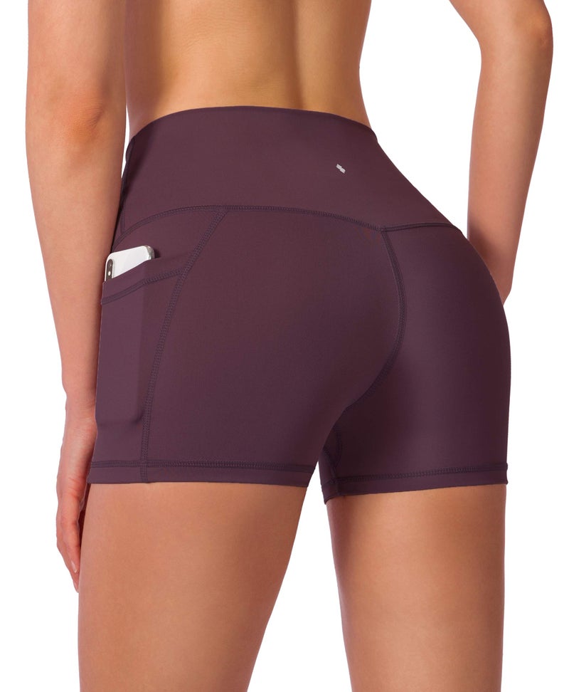 Soothfeel Women's High Waist Yoga Shorts with Side Pockets Tummy Control Running Gym Workout Biker Shorts for Women 8" /3"(3" Wine, S) - Image 1