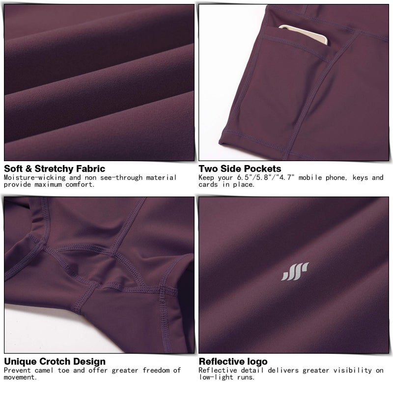 Soothfeel Women's High Waist Yoga Shorts with Side Pockets Tummy Control Running Gym Workout Biker Shorts for Women 8" /3"(3" Wine, S) - Image 5