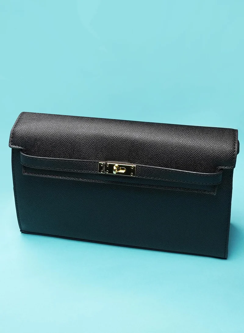Textured Turn-Lock Clutch Bag