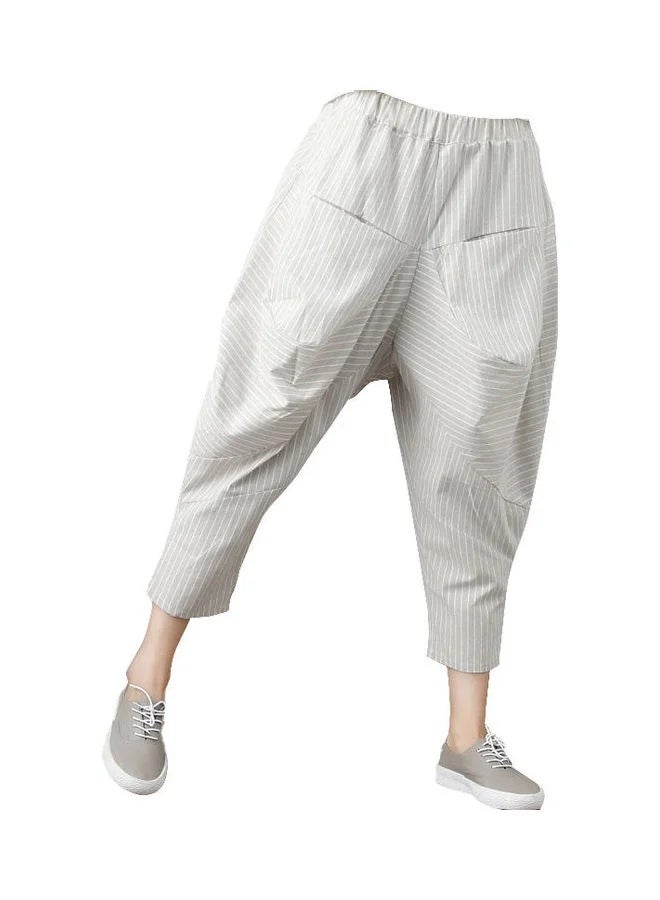 Women's Casual Cotton Linen Harem Pants with Loose Fit and Cropped Length in Khaki - Image 1
